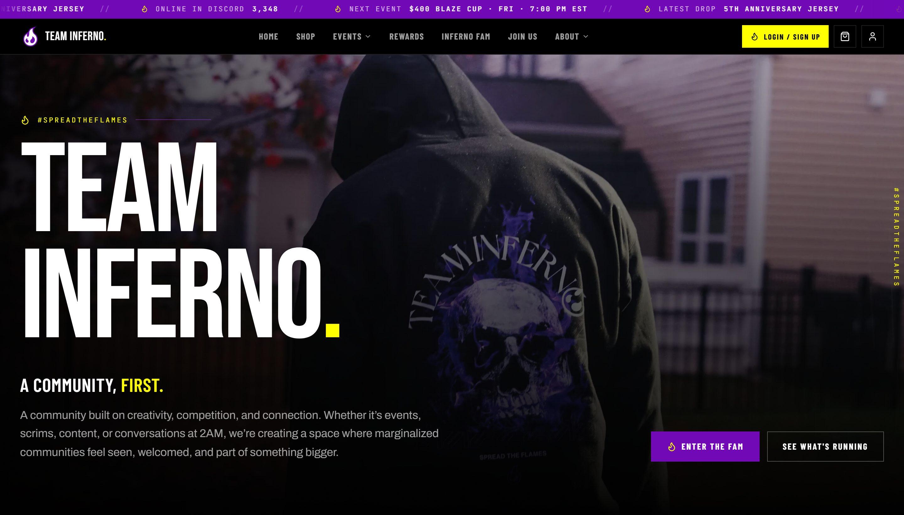 Team Inferno home page hero