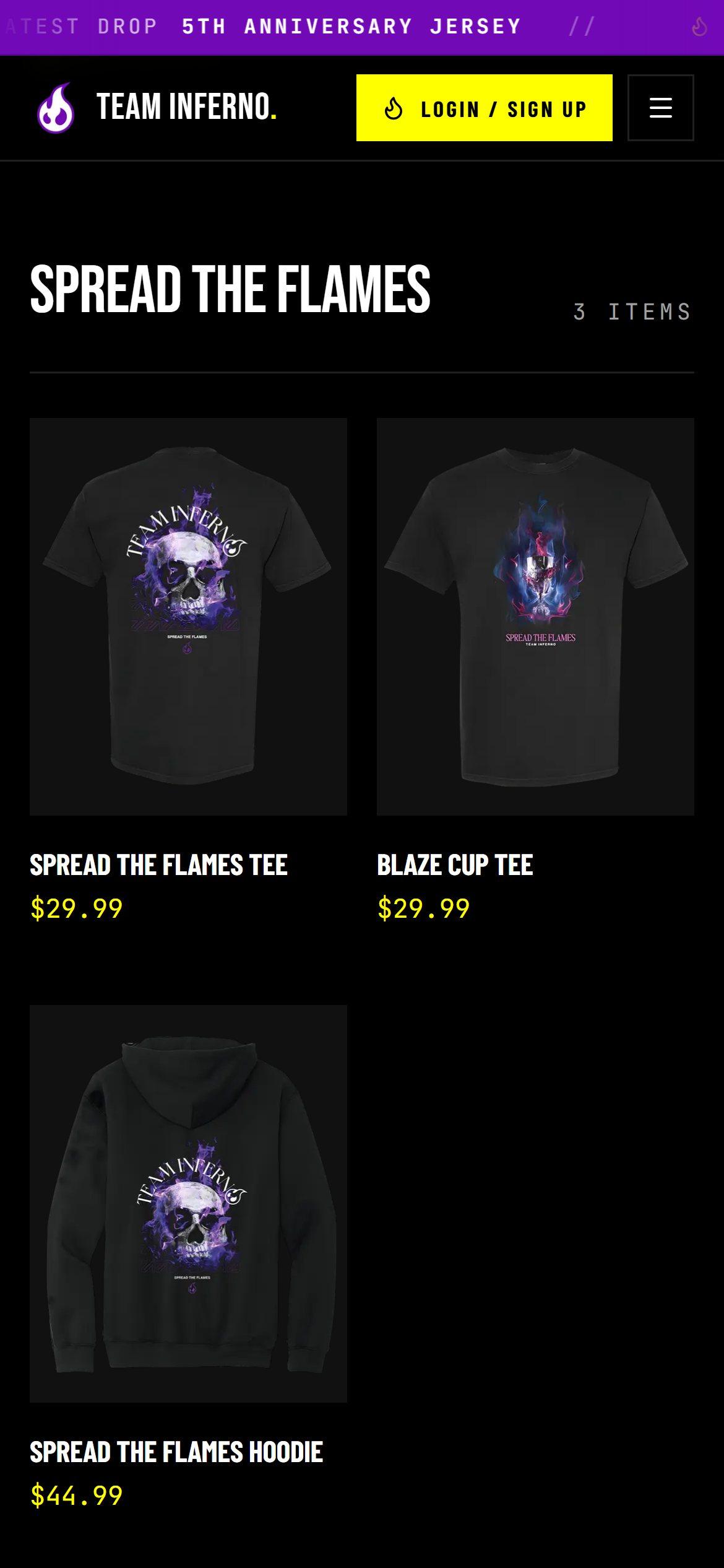 Team Inferno merch collection on mobile